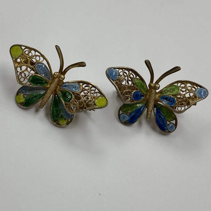 Enamel Butterfly Bracelet - Sterling Silver - Vintage