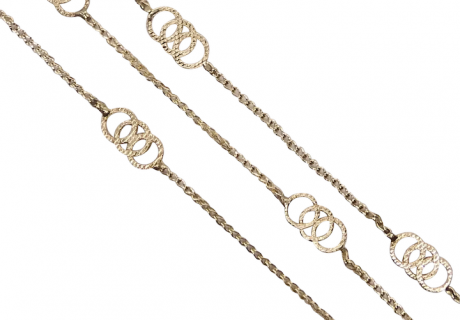 Vintage Circular Station Wheat Link Chain Necklace 14k Yellow Gold