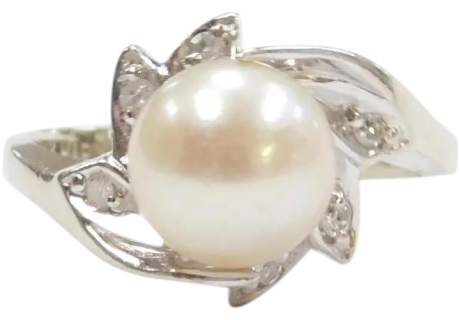 Vintage Cultured Pearl and Diamond .09 ctw Bypass Ring 14k White Gold