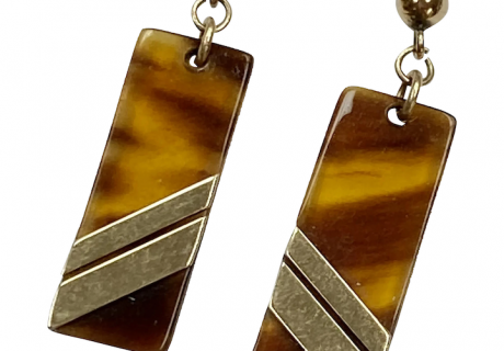 Vintage Dangle Earrings Faux Tortoise Cellulose and 14K Gold