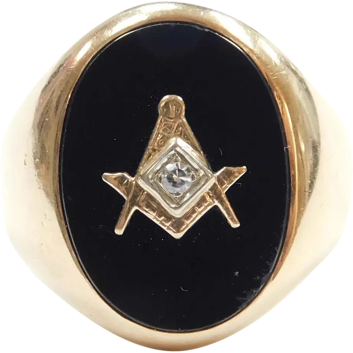 Vintage Black Onyx Masonic Mens Ring 14k Gold