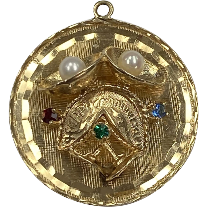 Vintage Jeweled Anniversary Charm 14K Gold