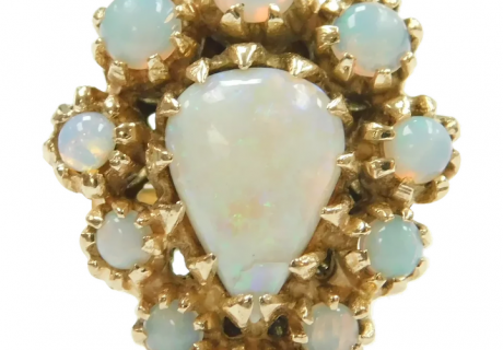 Vintage Opal .96 ctw Pear Shape Halo Ring 14k Gold