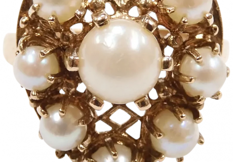 Vintage Retro Cultured Pearl Heart Ring 14k Gold