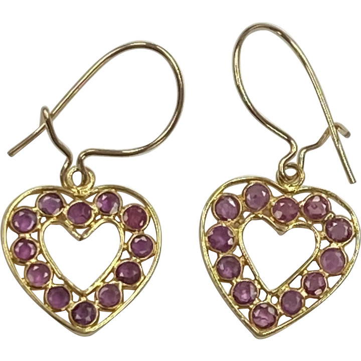 Vintage Ruby Heart Dangle Earrings .96 Carat tw 14K Gold