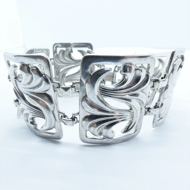 Vintage Sterling Silver Panel Link Bracelet