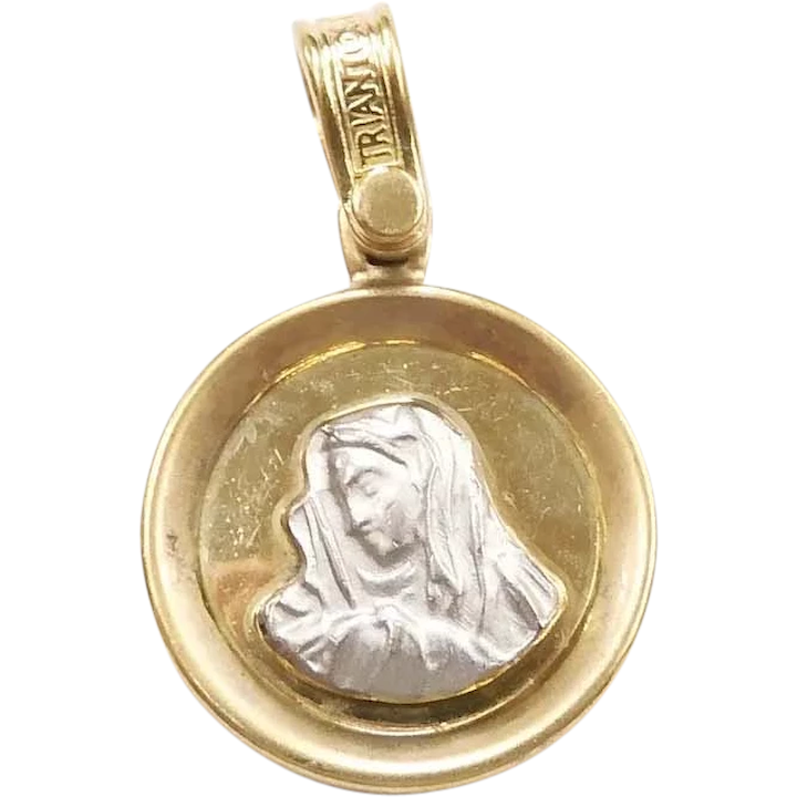 Virgin Mary Madonna Charm / Medallion 14k Two-Tone