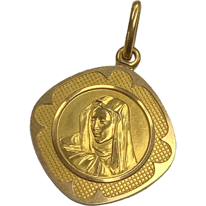 Virgin Mary, Madonna Vintage Charm Pendant 18K Gold