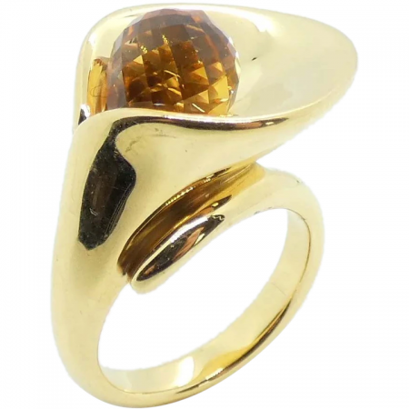 Warm Citrine Calla Lily Flower Ring 14K Yellow Gold