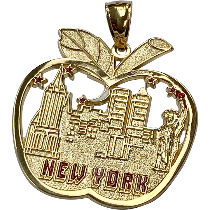 New York City Skyline APPLE Pendant 14K Gold Enamel Accent