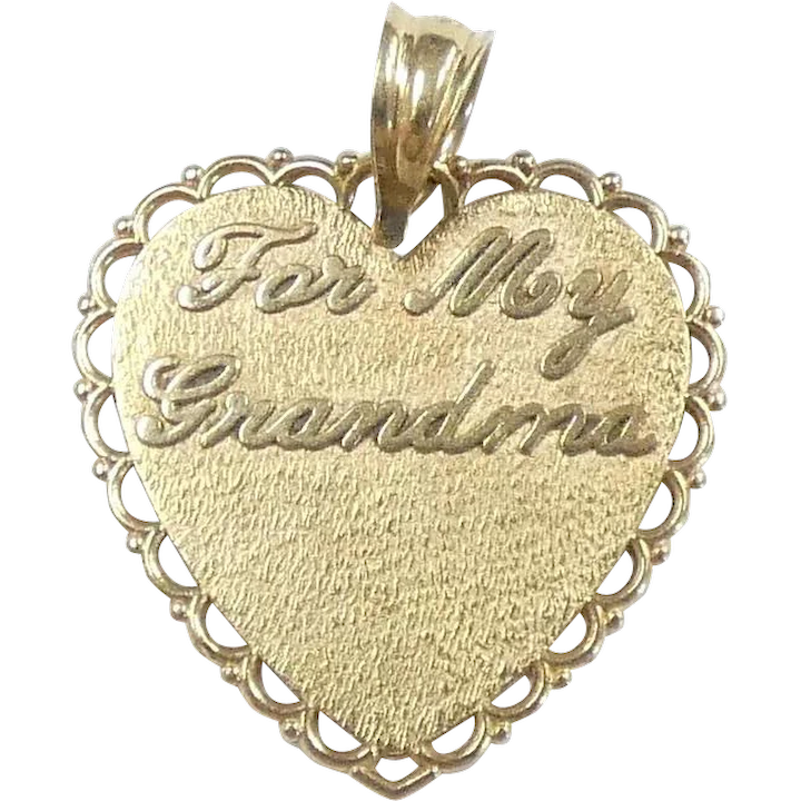 “For My Grandma” Heart Pendant 14k Yellow Gold