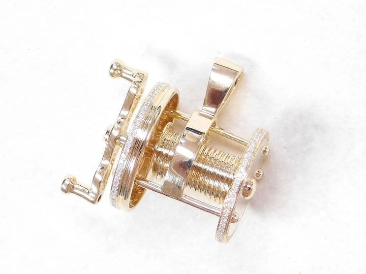 Moving Diamond Fishing Reel Pendant - Large