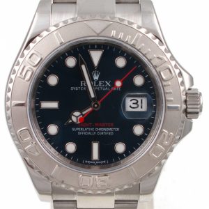 Pre-Owned 2016 Stainless Steel And Platinum Rolex Yachtmaster 40MM Watch Blue Dial Red Second Hand With Platinum Bezel And Oyster Band Model# 116622