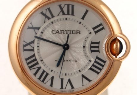 Pre-Owned 2013 Cartier Ballon Bleu 18kt Rose Gold 36MM Watch With Silvered Roman Guilloche Dial Model 3003