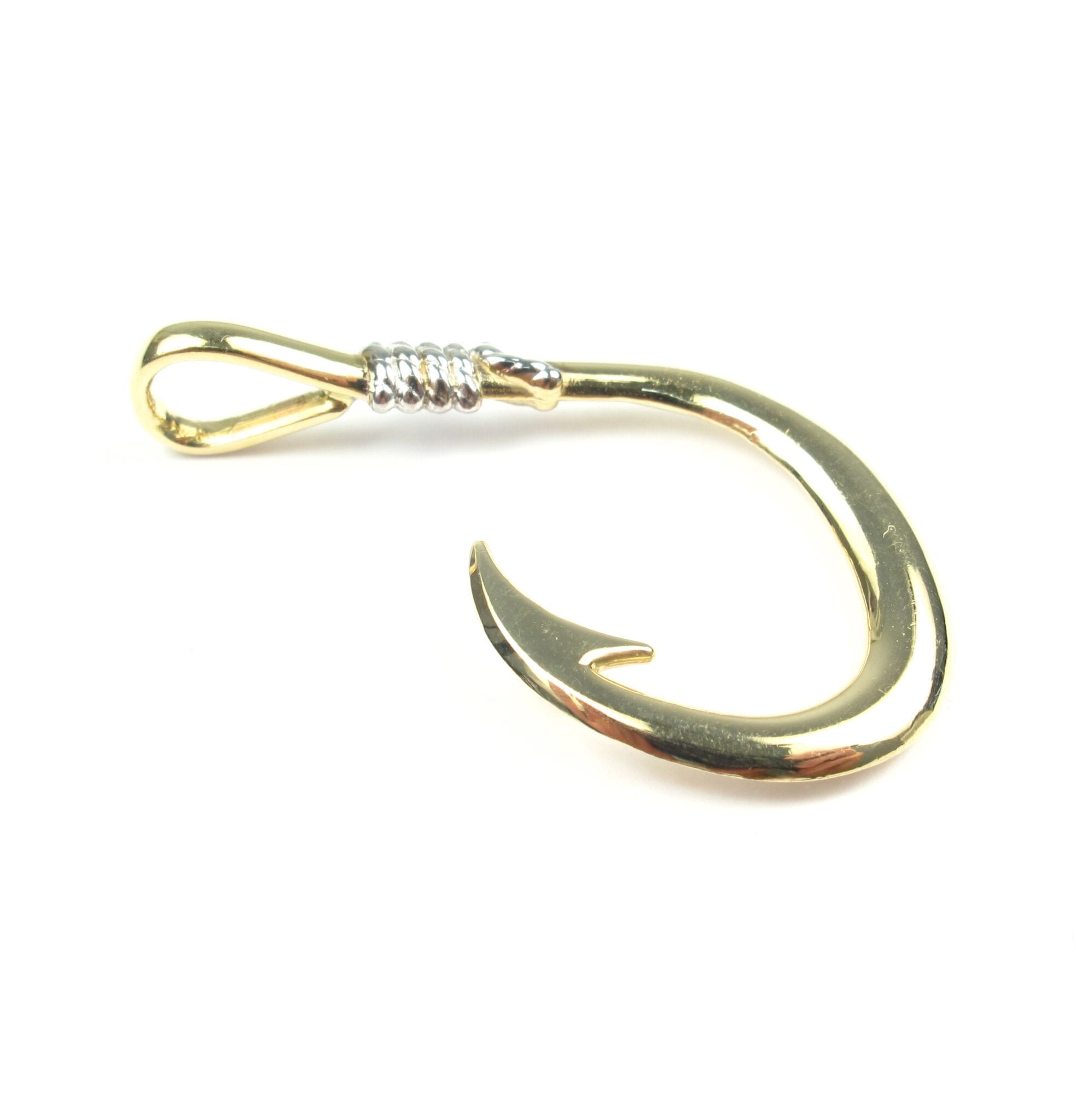 Custom Circle Fishing Hook Pendant 14K Two Tone Gold