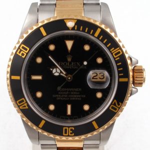 Pre-Owned 1984 Rolex Submariner 40MM Two Tone Watch With Black Dial and Black Bezel With Oyster Band Model 16803