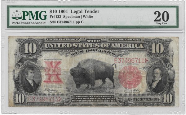 $10 1901 Legal Tender "Bison Note" PMG VF20