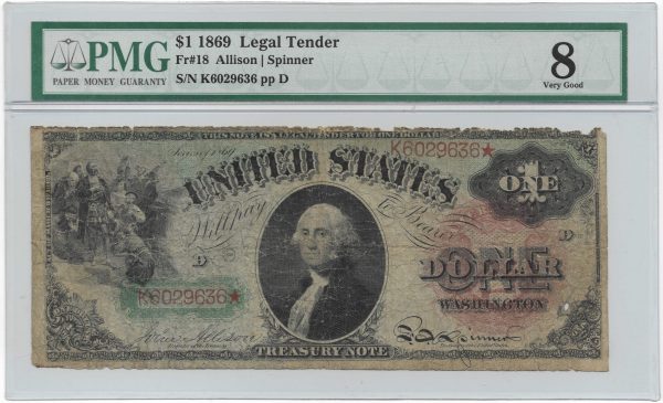$1 1869 Legal Tender PMG VG8