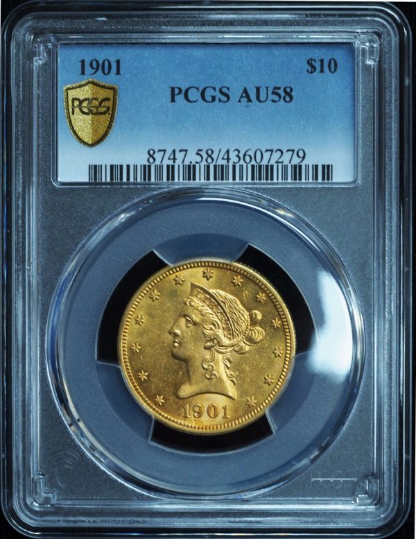 1901 $10 Gold Eagle Liberty Head AU58 Obverse