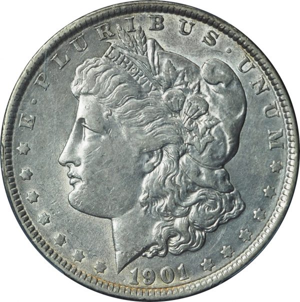 1901 Morgan Silver Dollar AU50 PCGS close up