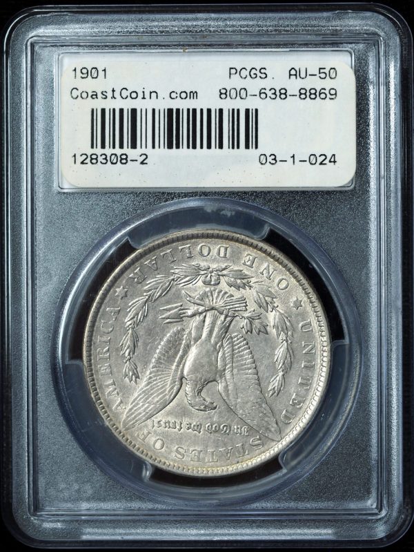 1901 Morgan Silver Dollar AU50 PCGS reverse