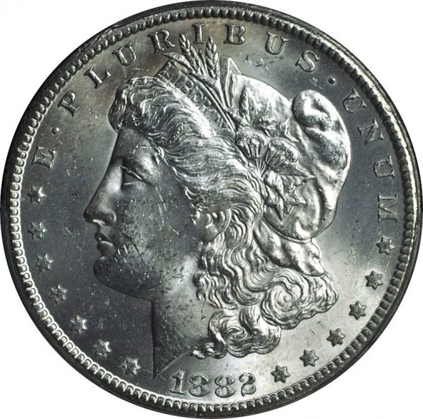 1882-CC Morgan Silver Dollar MS63 PCGS close up
