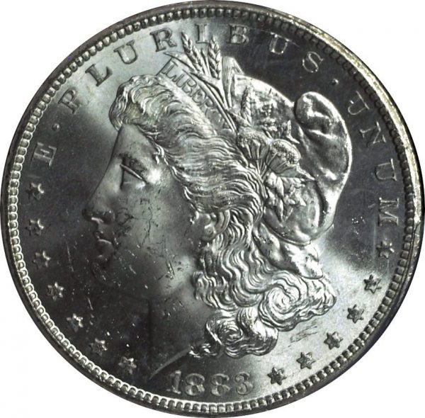 1883-CC Morgan Silver Dollar MS63 PCGS close up