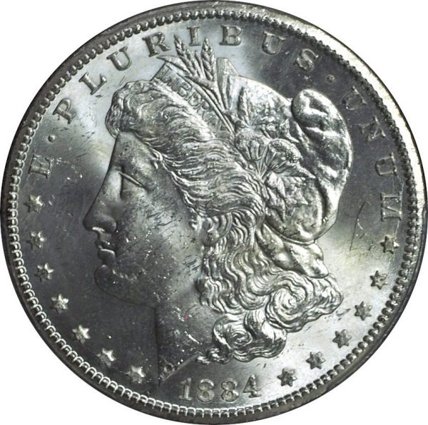 1884-CC Morgan Silver Dollar MS62 PCGS close up