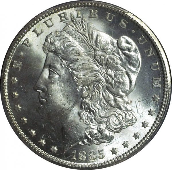 1885-CC Morgan Silver Dollar MS64 PCGS close up