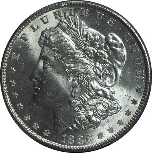 1886 Morgan Silver Dollar MS62 PCGS close up