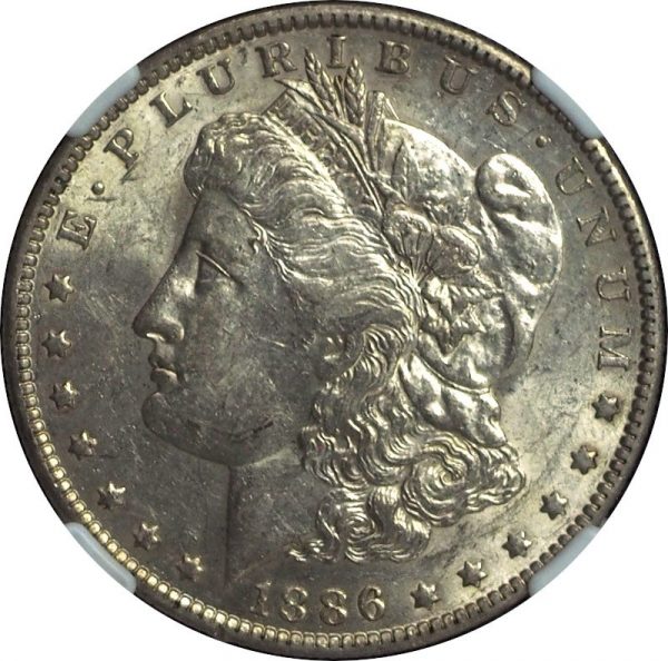 1886-O Morgan Silver Dollar AU55 NGC close up
