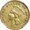 1858 $3 Gold Piece Indian Princess AU55 NGC close up