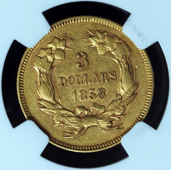 1858 $3 Gold Piece Indian Princess AU55 NGC reverse 2