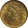 1906 $2.5 Gold Quarter Eagle Liberty Head MS62 NGC close up