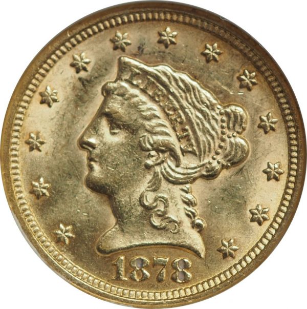 1878 $2.5 Gold Quarter Eagle Liberty Head MS62 NGC close up
