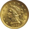 1905 $2.5 Gold Quarter Eagle Liberty Head MS62 NGC close up