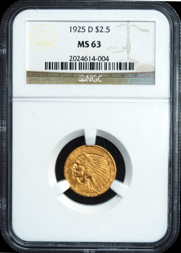 1925-D $2.5 Gold Quarter Eagle Indian Head MS63 NGC obverse