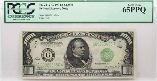 1934-A $1000 Federal Reserve Note Chicago Gem New 65 PPQ
