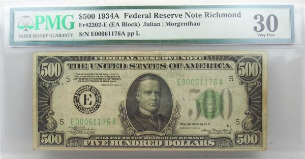 1934-A $500 Federal Reserve Note Richmond VF30