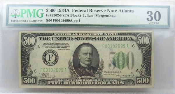 1934-A $500 Federal Reserve Note Atlanta VF30