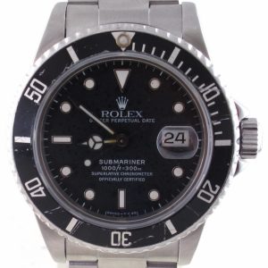 1983 Pre-Owned Rolex Submariner Stainless Steel 40MM Watch With Black Index Dial And Black Bezel With Oyster Band Model# 16800 Front Close