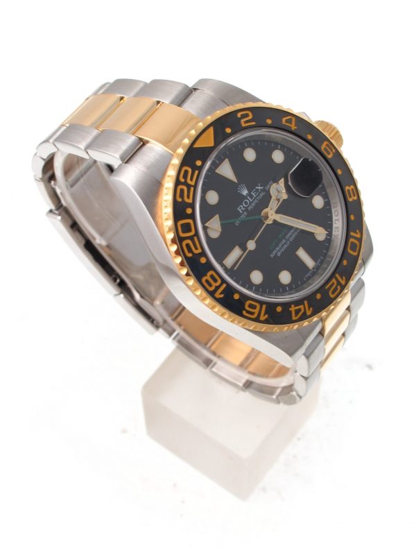 2008 Two Tone Pre-Owned Rolex GMT Master II 40MM Watch With Black Index Dial And Black Ceramic Bezel With Oyster Band Model# 116713 Left