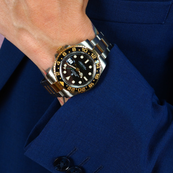 Preowned Rolex GMT Master two toned on wrist