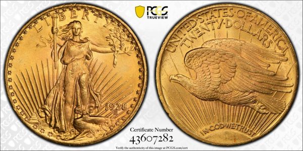 1928 $20 Saint-Gaudens Gold Double Eagle MS64 PCGS Certified