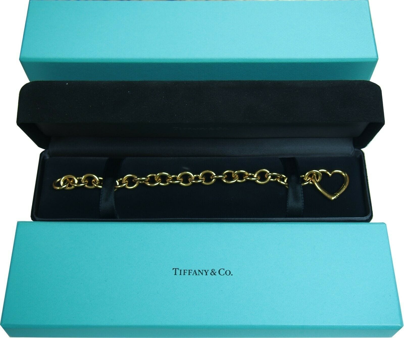 Tiffany & Co. 18K Yellow Gold Heart Clasp Bracelet 7.25 43.1g w/ Original Box