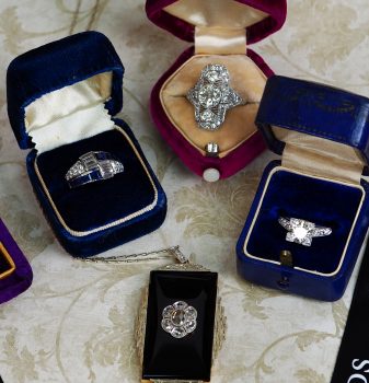 Art Deco Jewelry in jewelry boxes