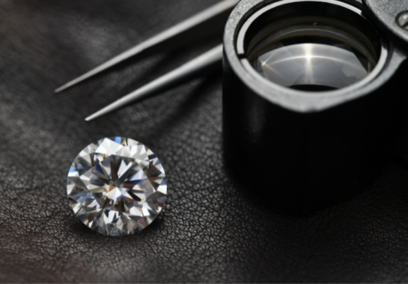 Diamond with loupe and diamond tweezers