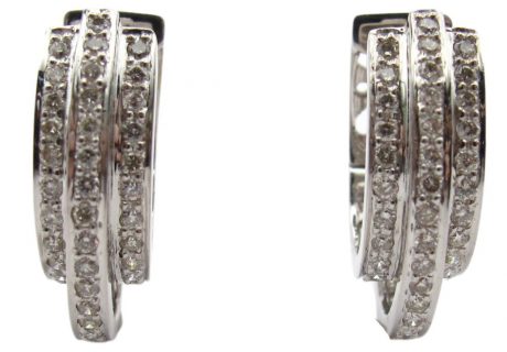 1.24ctw Diamond Triple Row Gold Hoop Earrings 14K