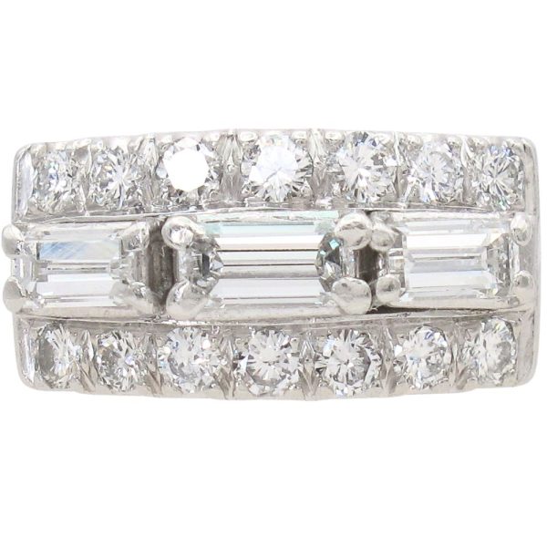 1.60ctw Baguette & Round Diamond Band Ring Platinum Front