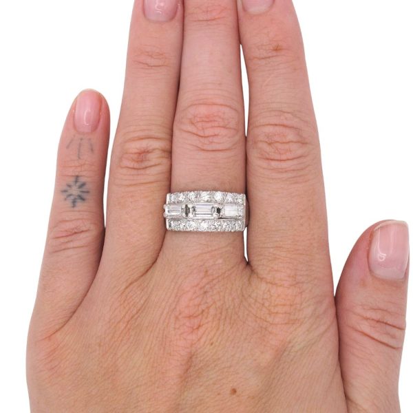 1.60ctw Baguette & Round Diamond Band Ring Platinum Modeled